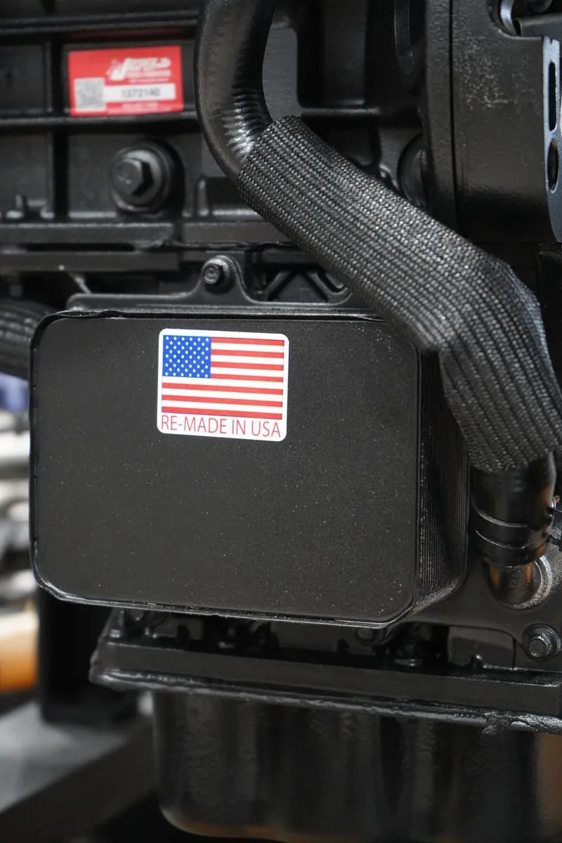 Close-up of engine component with Made in USA label